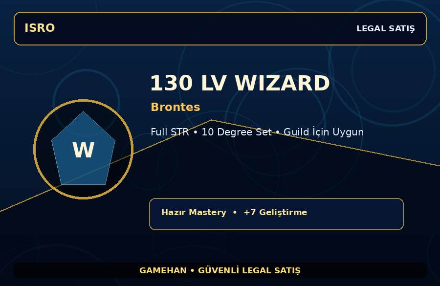 Brontes 130 Lv Wizard | Hazır Mastery | 10 Degree Set | 1000M Gold Kapasiteli