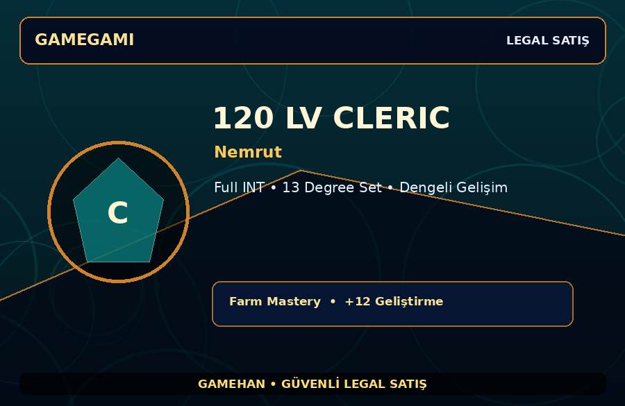Nemrut 120 Lv Cleric | Full INT | +12 Set | 2000M Gold Kapasiteli