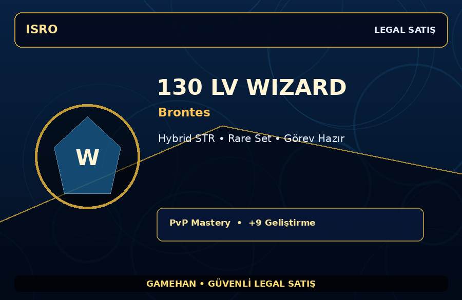 130 Lv Wizard Hesabı | Brontes | Görev Hazır | 2000M Gold Kapasiteli