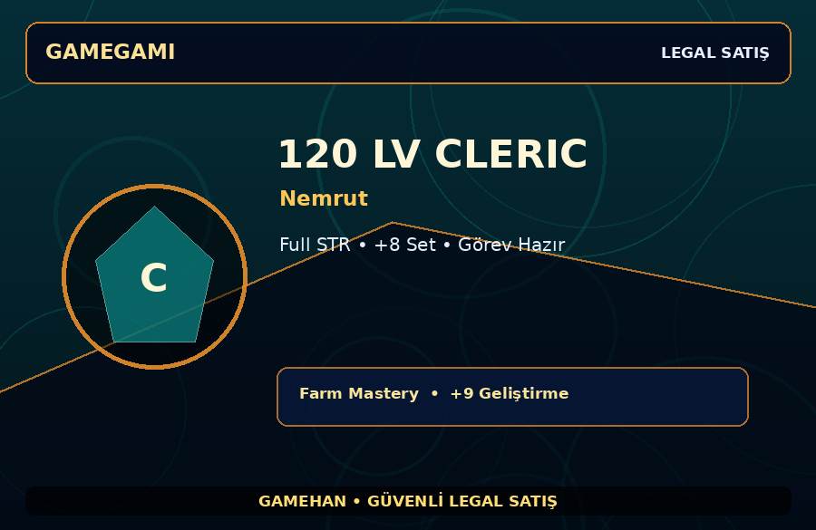 Nemrut 120 Lv Cleric | Full STR | +9 Set | 1000M Gold Kapasiteli