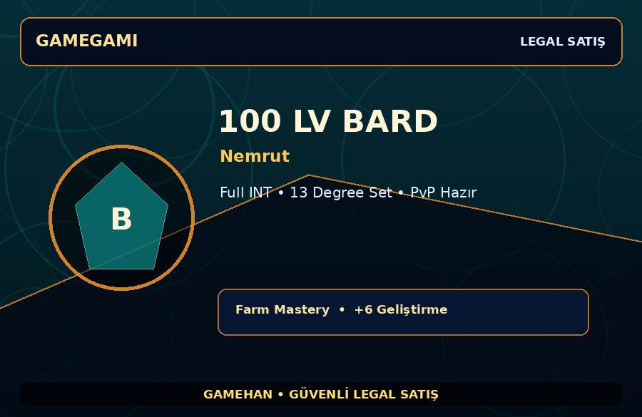 Nemrut 100 Lv Bard | Full INT | +6 Set | 750M Gold Kapasiteli