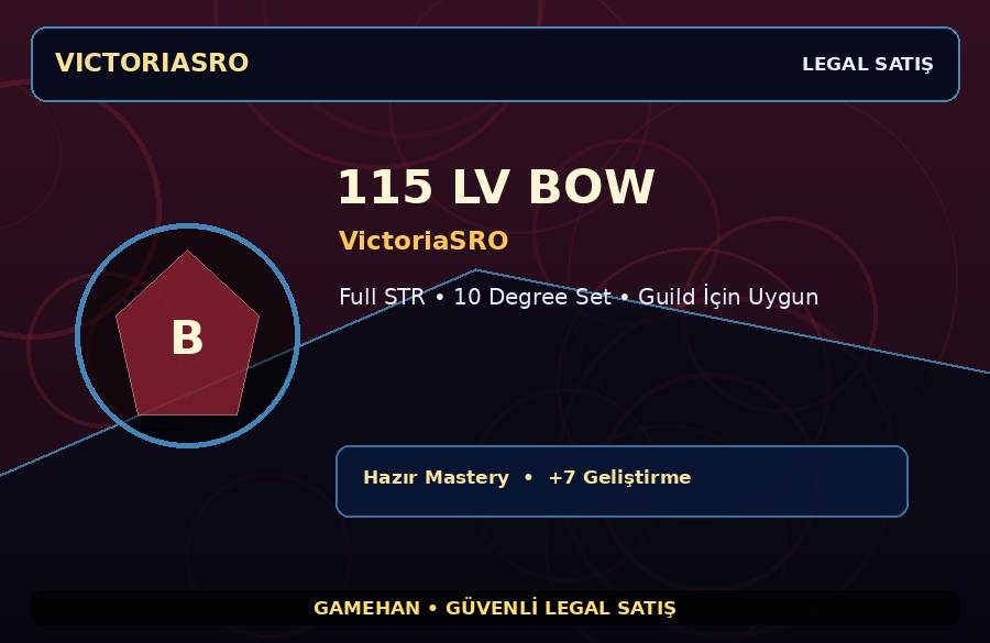 VictoriaSRO 115 Lv Bow | Hazır Mastery | 10 Degree Set | 250M Gold Kapasiteli