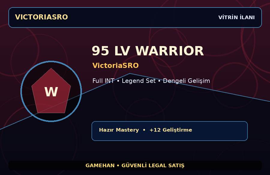 VictoriaSRO 95 Lv Warrior | Hazır Mastery | Legend Set | 100M Gold Kapasiteli