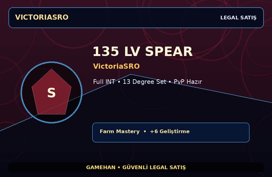 VictoriaSRO 135 Lv Spear | Full INT | +6 Set | 1500M Gold Kapasiteli