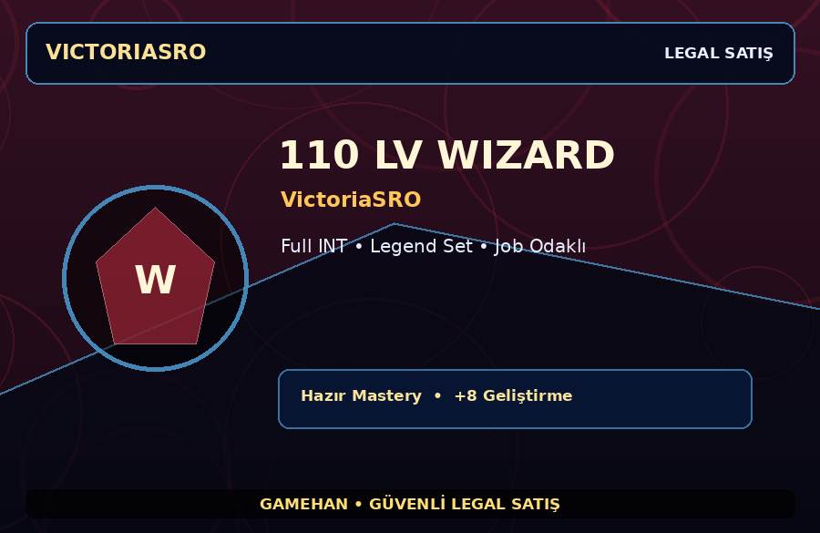 VictoriaSRO 110 Lv Wizard | Hazır Mastery | Legend Set | 250M Gold Kapasiteli