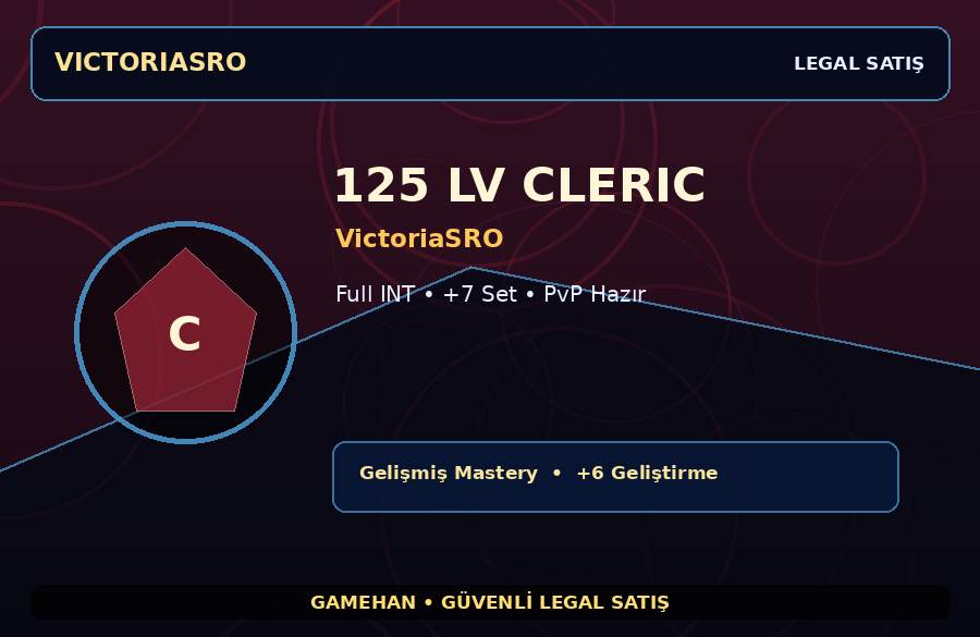 PvP Hazır 125 Lv Cleric | VictoriaSRO | Full INT | 750M Gold Kapasiteli
