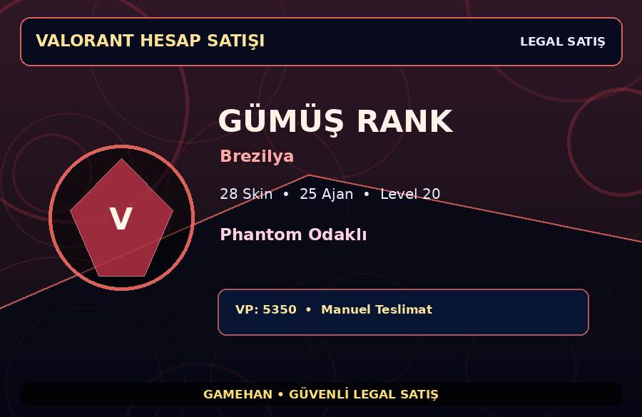 Gümüş Rank Valorant Hesabı | Phantom Odaklı | Brezilya | 25 Ajan
