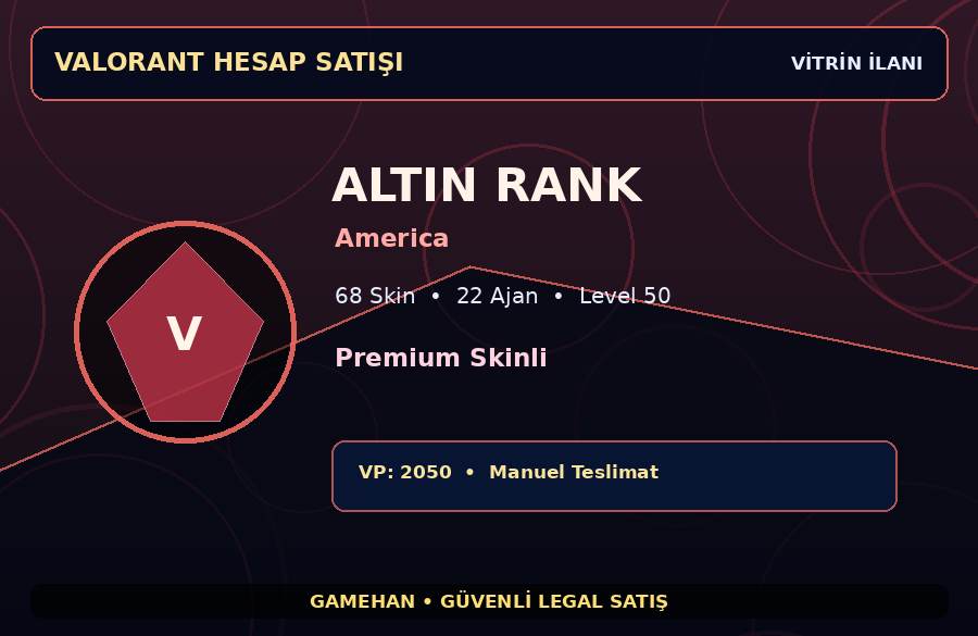 Altın Valorant Hesabı | 68 Skin | America | 22 Ajan