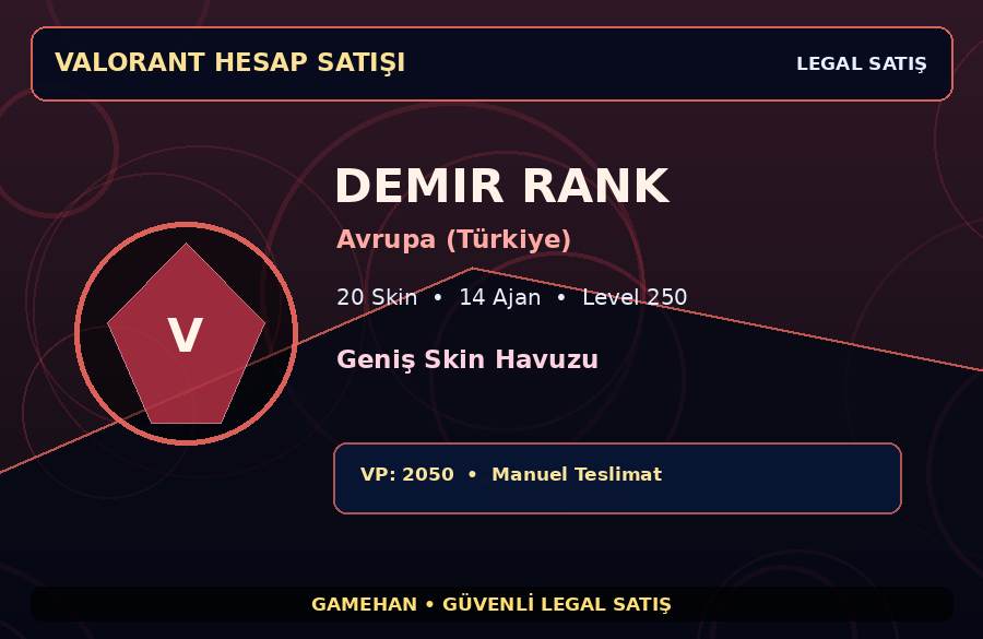 20 Skinli Demir Valorant Hesabı | Avrupa (Türkiye) | 14 Ajan
