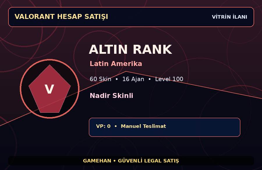 Altın Rank Valorant Hesabı | Nadir Skinli | Latin Amerika | 16 Ajan