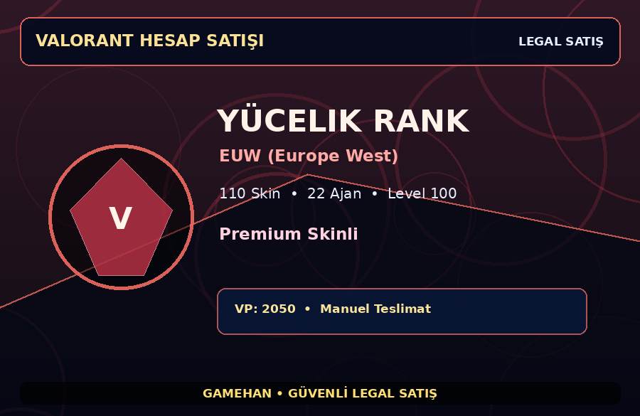 Yücelik Rank Valorant Hesabı | Premium Skinli | EUW (Europe West) | 22 Ajan