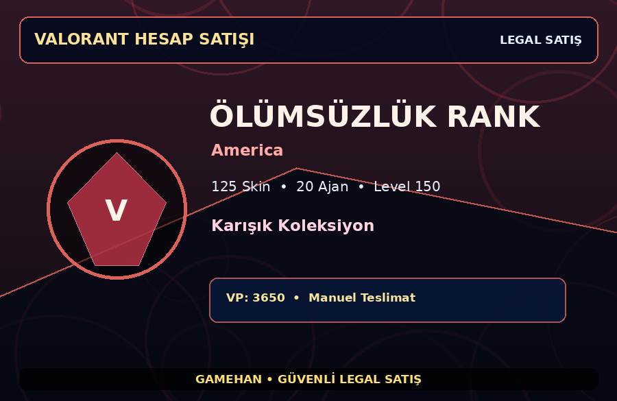 Ölümsüzlük Valorant Hesabı | 125 Skin | America | 20 Ajan