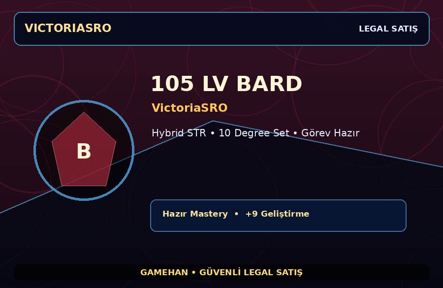 VictoriaSRO 105 Lv Bard | Hazır Mastery | 10 Degree Set | 250M Gold Kapasiteli