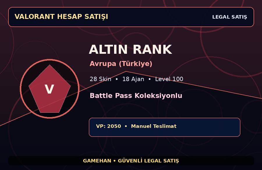 Altın Rank Valorant Hesabı | Battle Pass Koleksiyonlu | Avrupa (Türkiye) | 18 Ajan