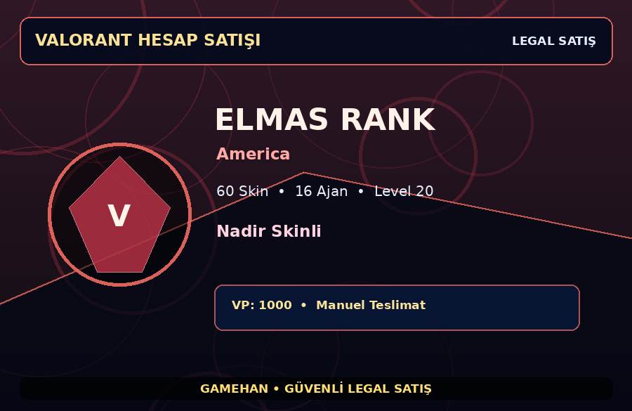 Elmas Rank Valorant Hesabı | Nadir Skinli | America | 16 Ajan
