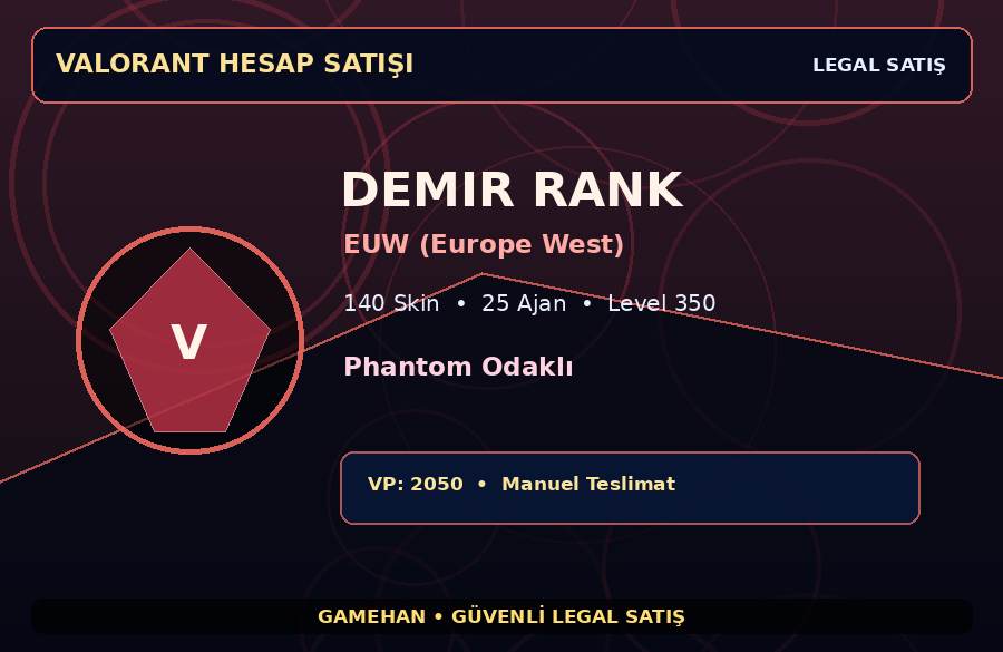 EUW (Europe West) Demir Hesap | Level 350 | Phantom Odaklı | 25 Ajan