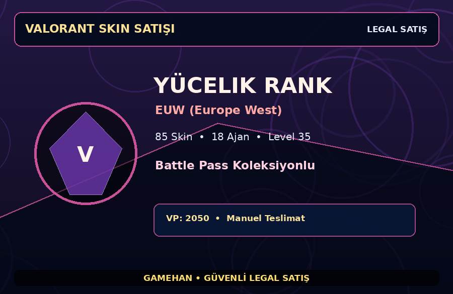 EUW (Europe West) Skinli Valorant Hesabı | 85 Skin | Level 35 | 18 Ajan