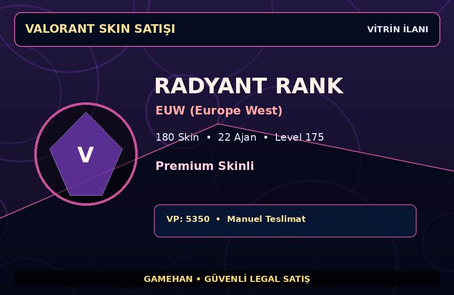 180 Skin Koleksiyonlu Valorant Hesabı | Radyant | 22 Ajan