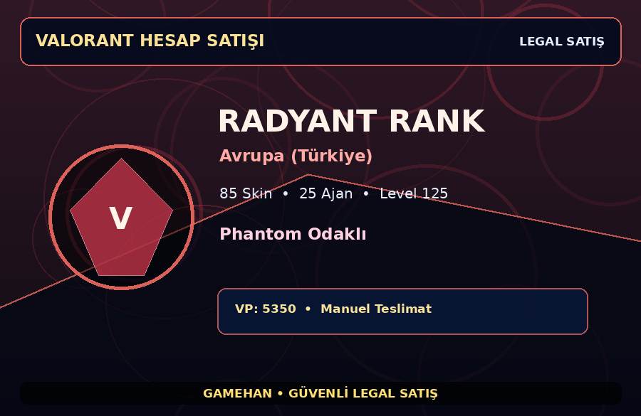 85 Skinli Radyant Valorant Hesabı | Avrupa (Türkiye) | 25 Ajan