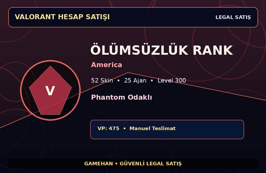 Level 300 Valorant Hesabı | Ölümsüzlük | 52 Skin | 25 Ajan