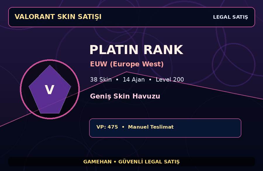 Geniş Skin Havuzu Valorant Hesabı | 38 Skin | Platin | 14 Ajan