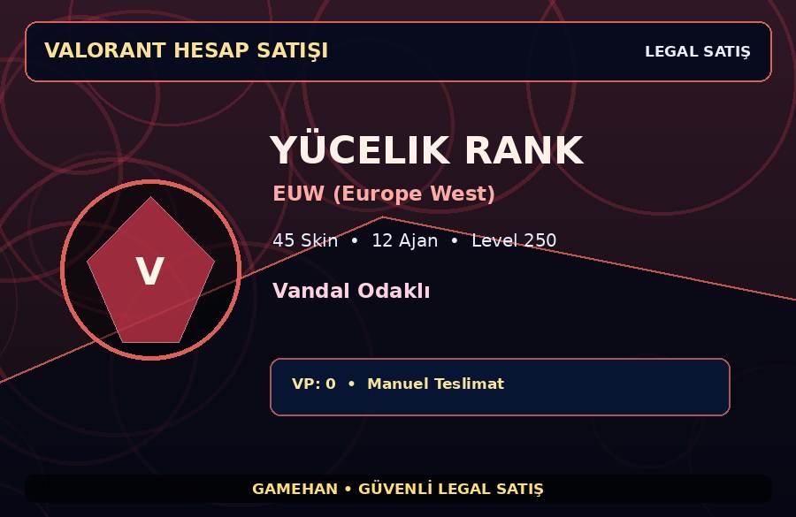 45 Skinli Yücelik Valorant Hesabı | EUW (Europe West) | 12 Ajan
