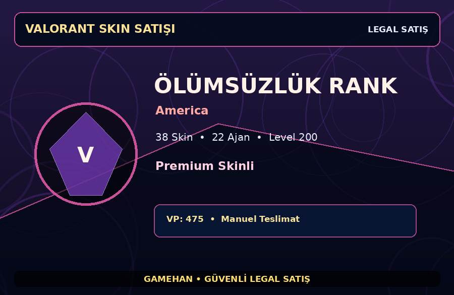 Premium Skinli Valorant Hesabı | 38 Skin | Ölümsüzlük | 22 Ajan