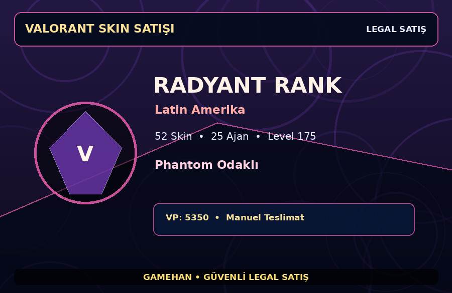 52 Skin Koleksiyonlu Valorant Hesabı | Radyant | 25 Ajan