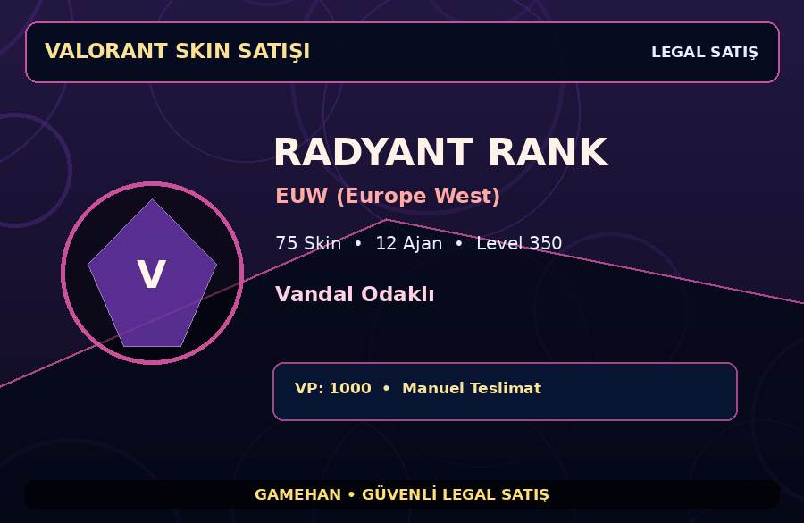 Vandal Odaklı Valorant Hesabı | 75 Skin | Radyant | 12 Ajan