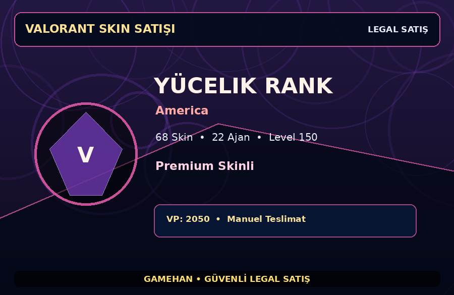 68 Skinli Valorant Hesabı | Yücelik | America | 22 Ajan
