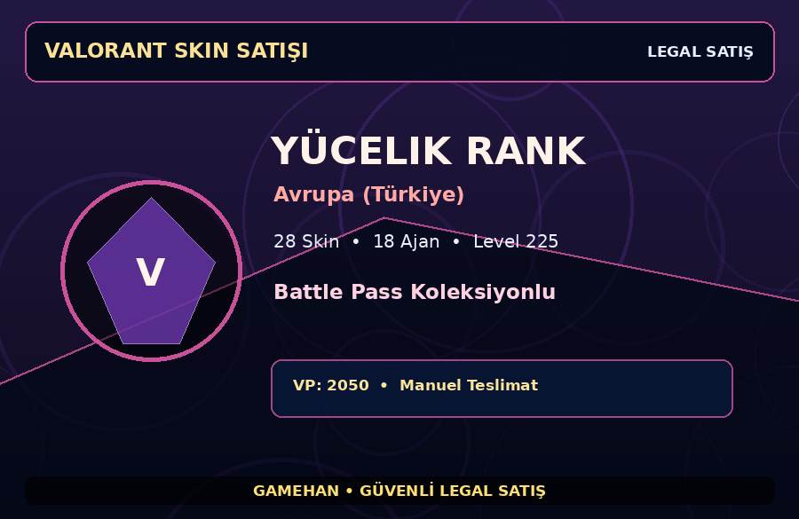 Valorant Skin Hesabı | Battle Pass Koleksiyonlu | Avrupa (Türkiye) | 18 Ajan