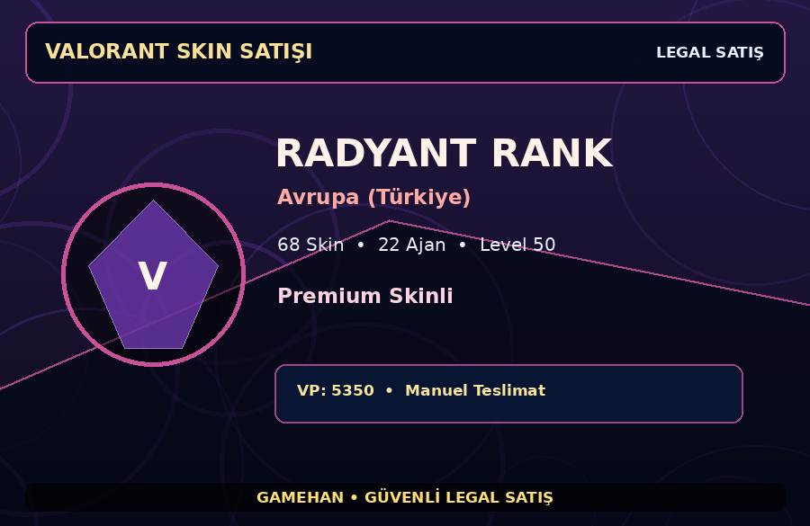 68 Skinli Valorant Hesabı | Radyant | Avrupa (Türkiye) | 22 Ajan