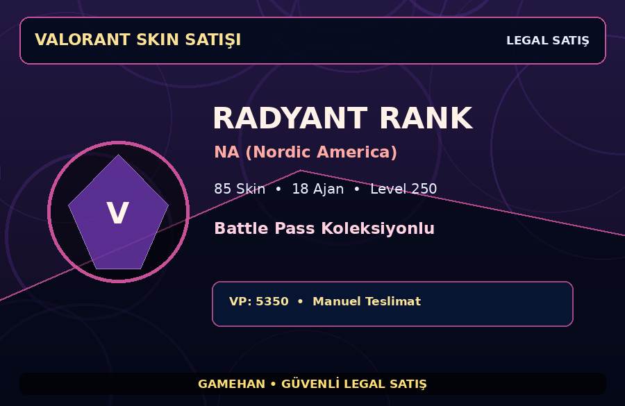 NA (Nordic America) Skinli Valorant Hesabı | 85 Skin | Level 250 | 18 Ajan