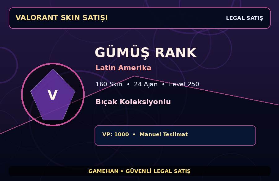 Latin Amerika Skinli Valorant Hesabı | 160 Skin | Level 250 | 24 Ajan