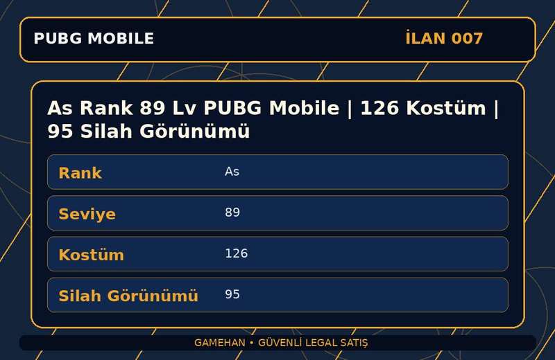 As Rank 89 Lv PUBG Mobile | 126 Kostüm | 95 Silah Görünümü