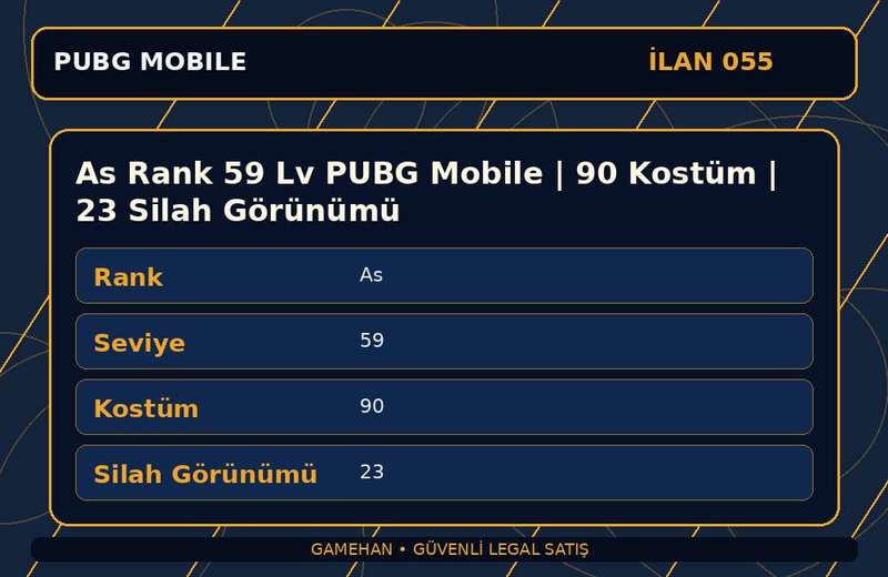 As Rank 59 Lv PUBG Mobile | 90 Kostüm | 23 Silah Görünümü