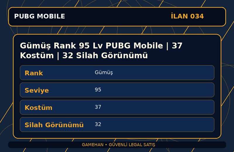 Gümüş Rank 95 Lv PUBG Mobile | 37 Kostüm | 32 Silah Görünümü