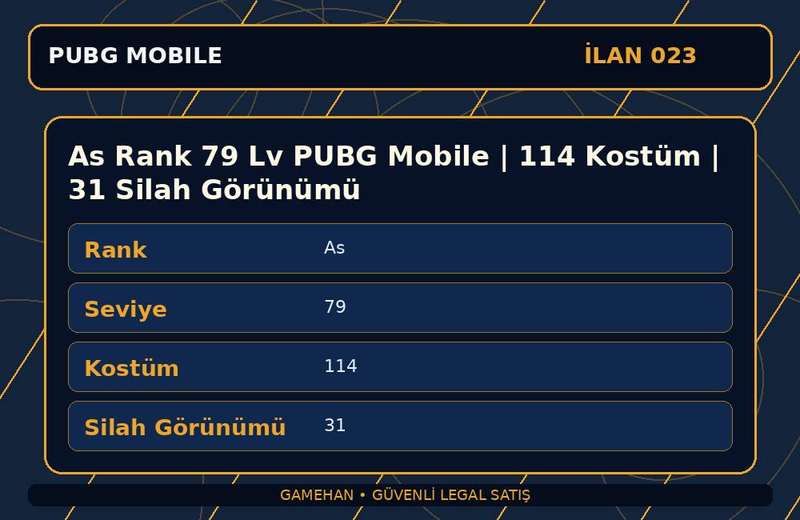 As Rank 79 Lv PUBG Mobile | 114 Kostüm | 31 Silah Görünümü