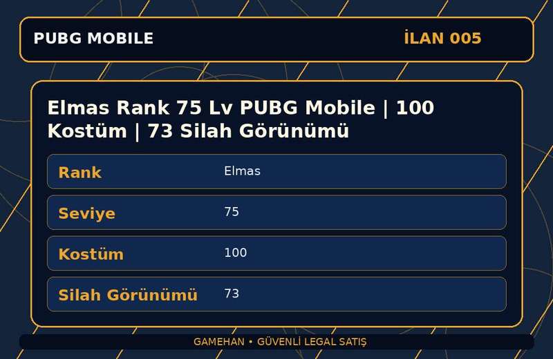 Elmas Rank 75 Lv PUBG Mobile | 100 Kostüm | 73 Silah Görünümü