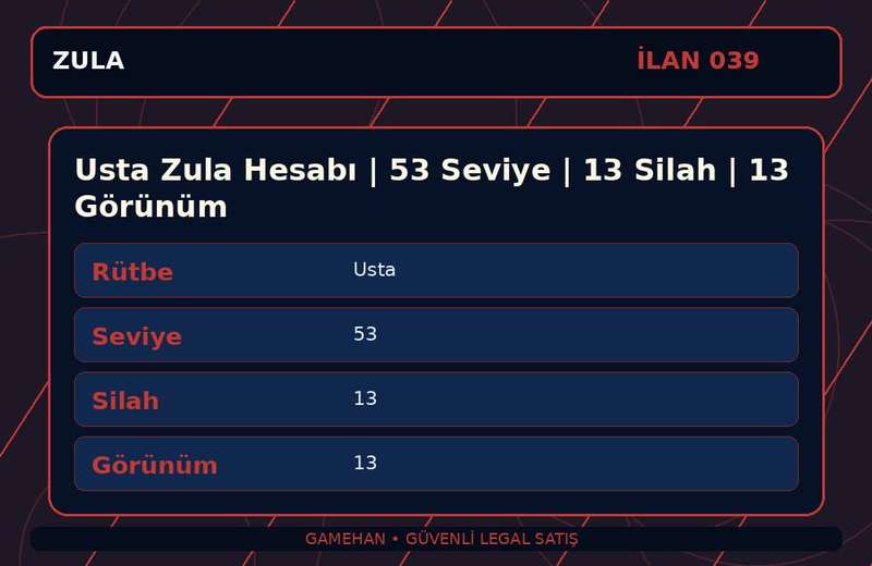 Usta Zula Hesabı | 53 Seviye | 13 Silah | 13 Görünüm