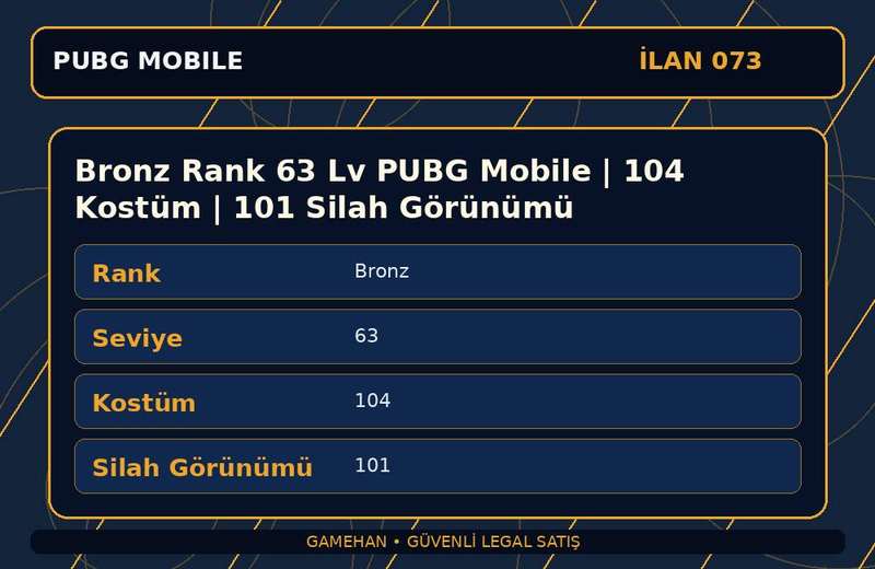 Bronz Rank 63 Lv PUBG Mobile | 104 Kostüm | 101 Silah Görünümü