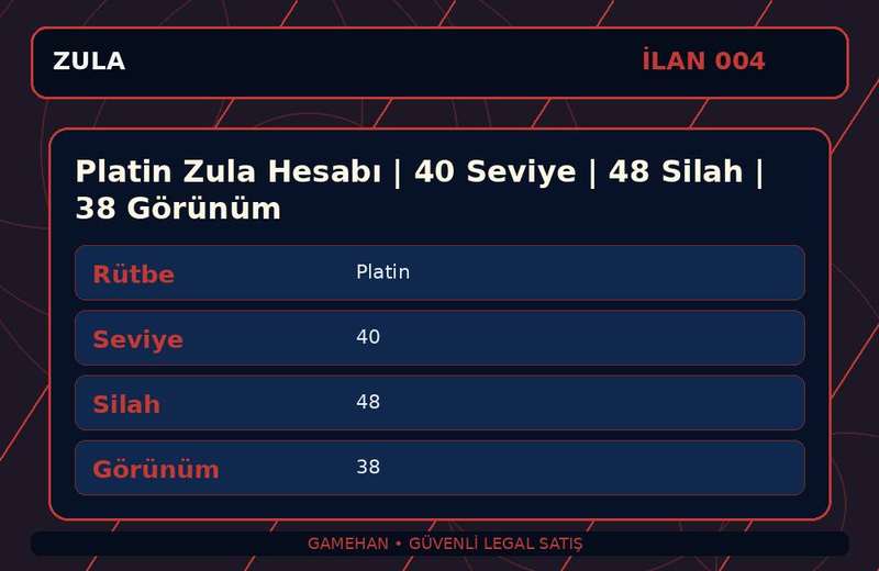 Platin Zula Hesabı | 40 Seviye | 48 Silah | 38 Görünüm