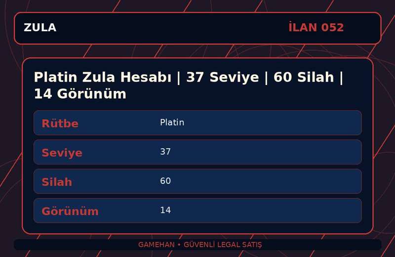 Platin Zula Hesabı | 37 Seviye | 60 Silah | 14 Görünüm