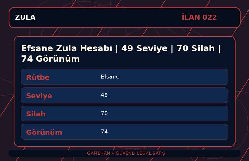 Efsane Zula Hesabı | 49 Seviye | 70 Silah | 74 Görünüm