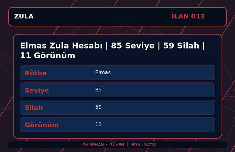 Elmas Zula Hesabı | 85 Seviye | 59 Silah | 11 Görünüm