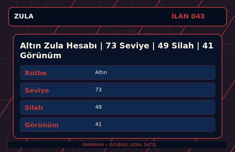 Altın Zula Hesabı | 73 Seviye | 49 Silah | 41 Görünüm