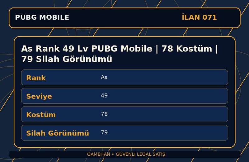 As Rank 49 Lv PUBG Mobile | 78 Kostüm | 79 Silah Görünümü