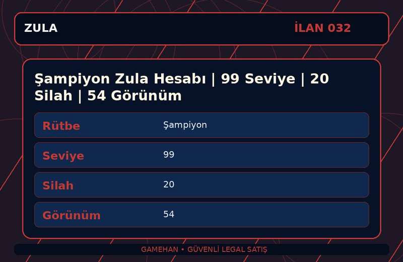 Şampiyon Zula Hesabı | 99 Seviye | 20 Silah | 54 Görünüm