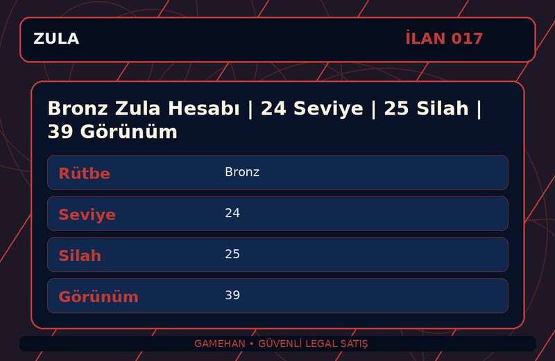 Bronz Zula Hesabı | 24 Seviye | 25 Silah | 39 Görünüm