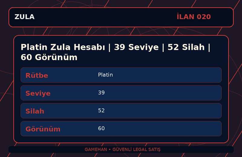 Platin Zula Hesabı | 39 Seviye | 52 Silah | 60 Görünüm